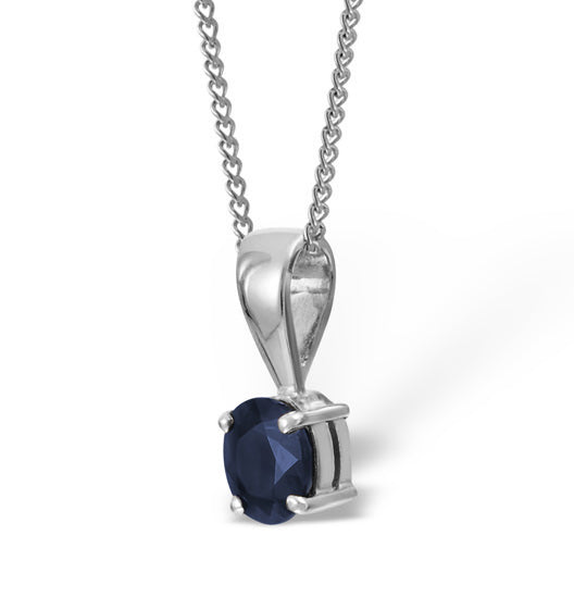 Sapphire 5 x 4mm 18K White Gold Pendant Necklace